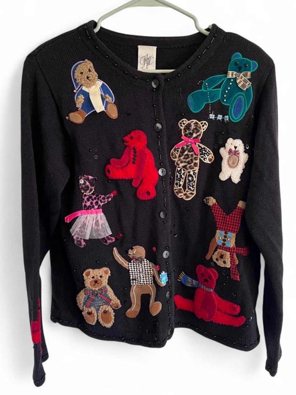 Vintage Black Teddy Patch Cardigan Sweater